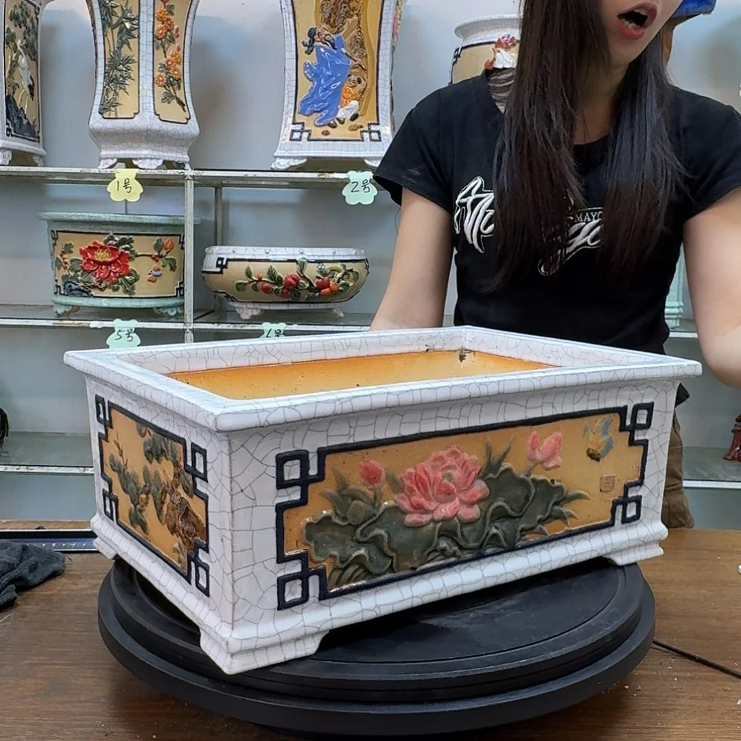 退***色无花朵石湾盆350陶泥花盆