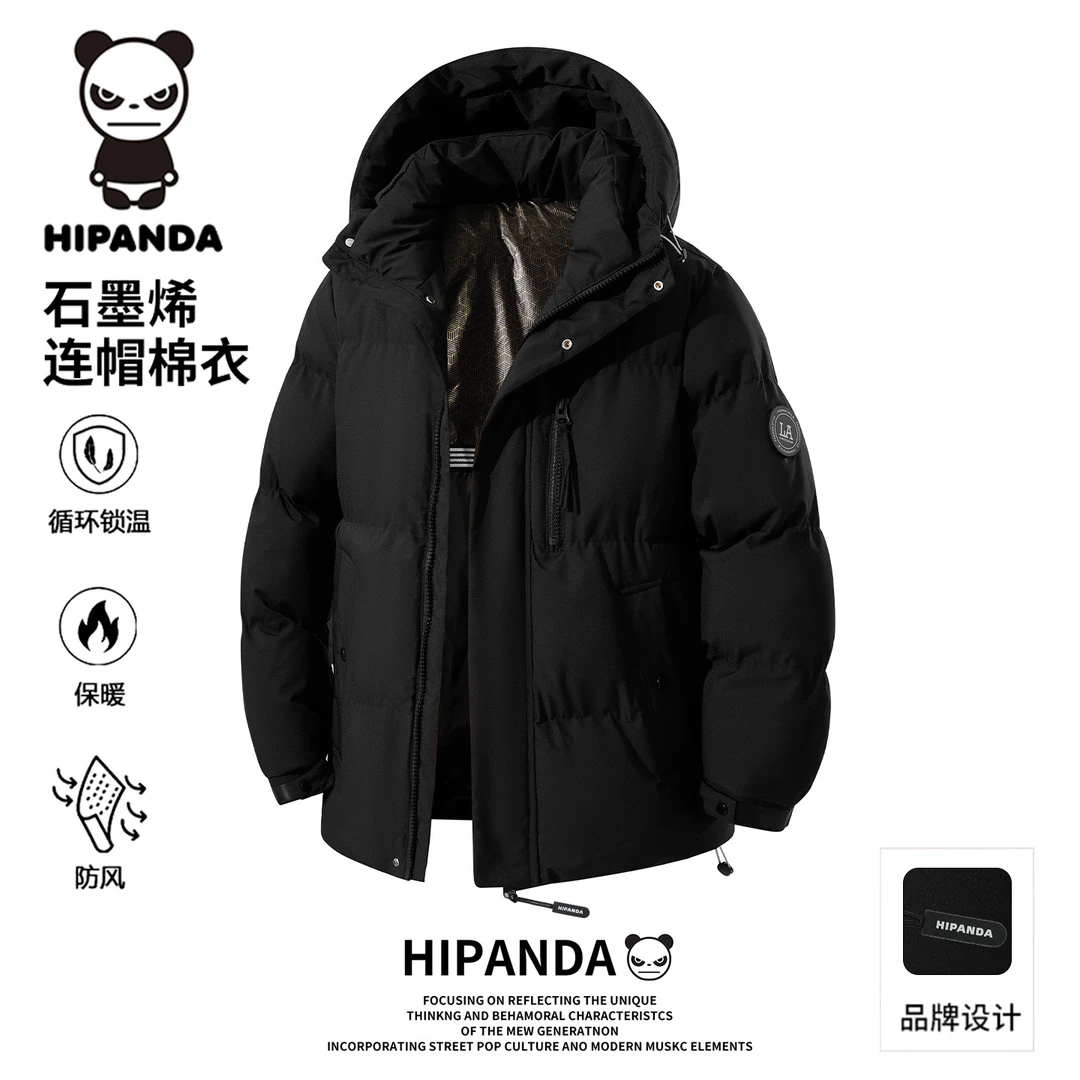 HiPanda冬季加厚男士连帽棉衣2025新款潮牌石墨稀保暖棉服外套男