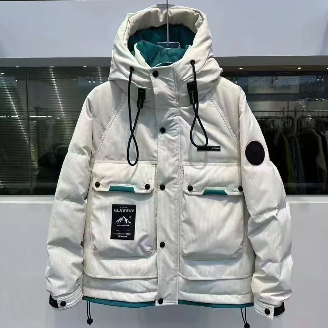 聪哥推荐，冬季拼色连帽情侣款羽绒服8315