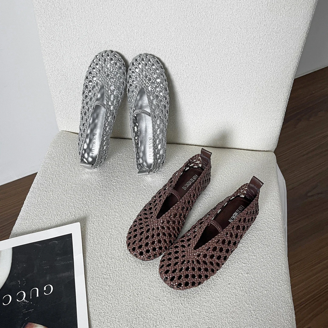 手工编织镂空一字带玛丽珍软底女鞋平底猪笼鞋时尚百搭单鞋夏季女