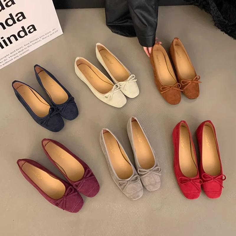 复古晚风红色单鞋芭蕾鞋法式女鞋内增高2025春新款瓢鞋软底奶奶