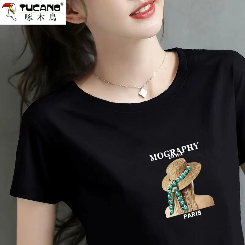 啄木鸟正品短袖T恤2025年新款初夏中年妈妈减龄遮肉显瘦打底衫潮