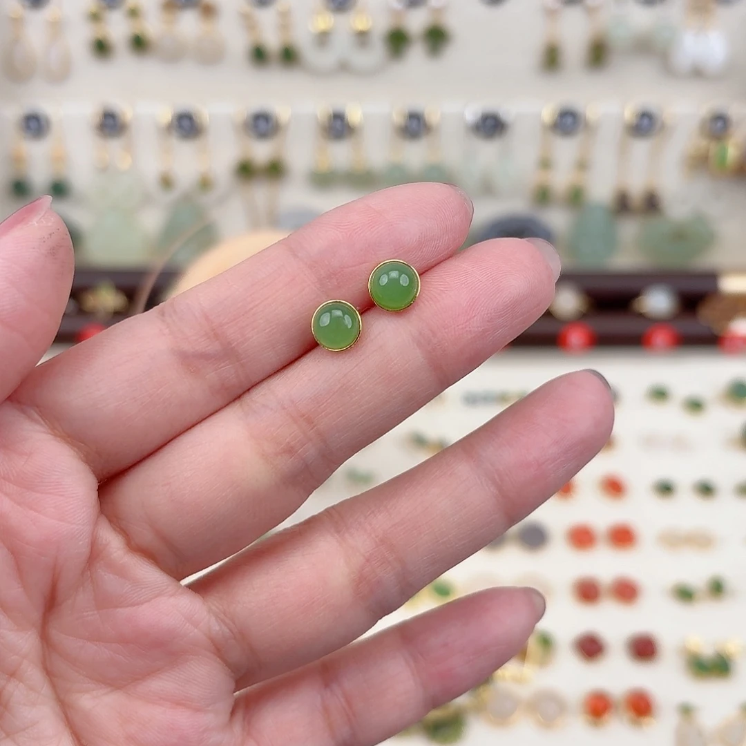 银S925镶嵌和田玉耳饰