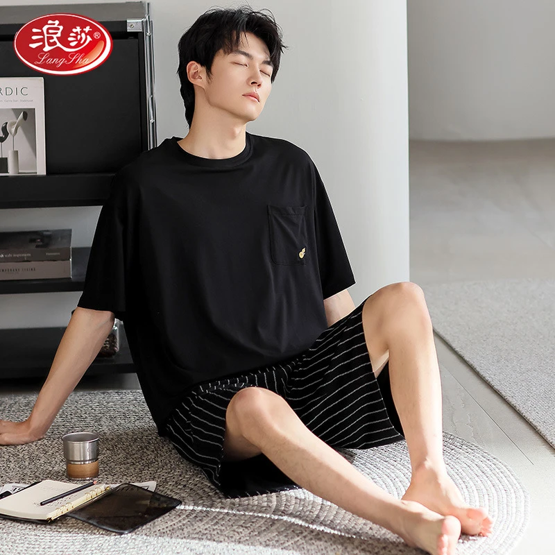 浪莎夏天2025新款睡衣男士夏季莫代尔薄款短袖冰丝凉感家居服大码