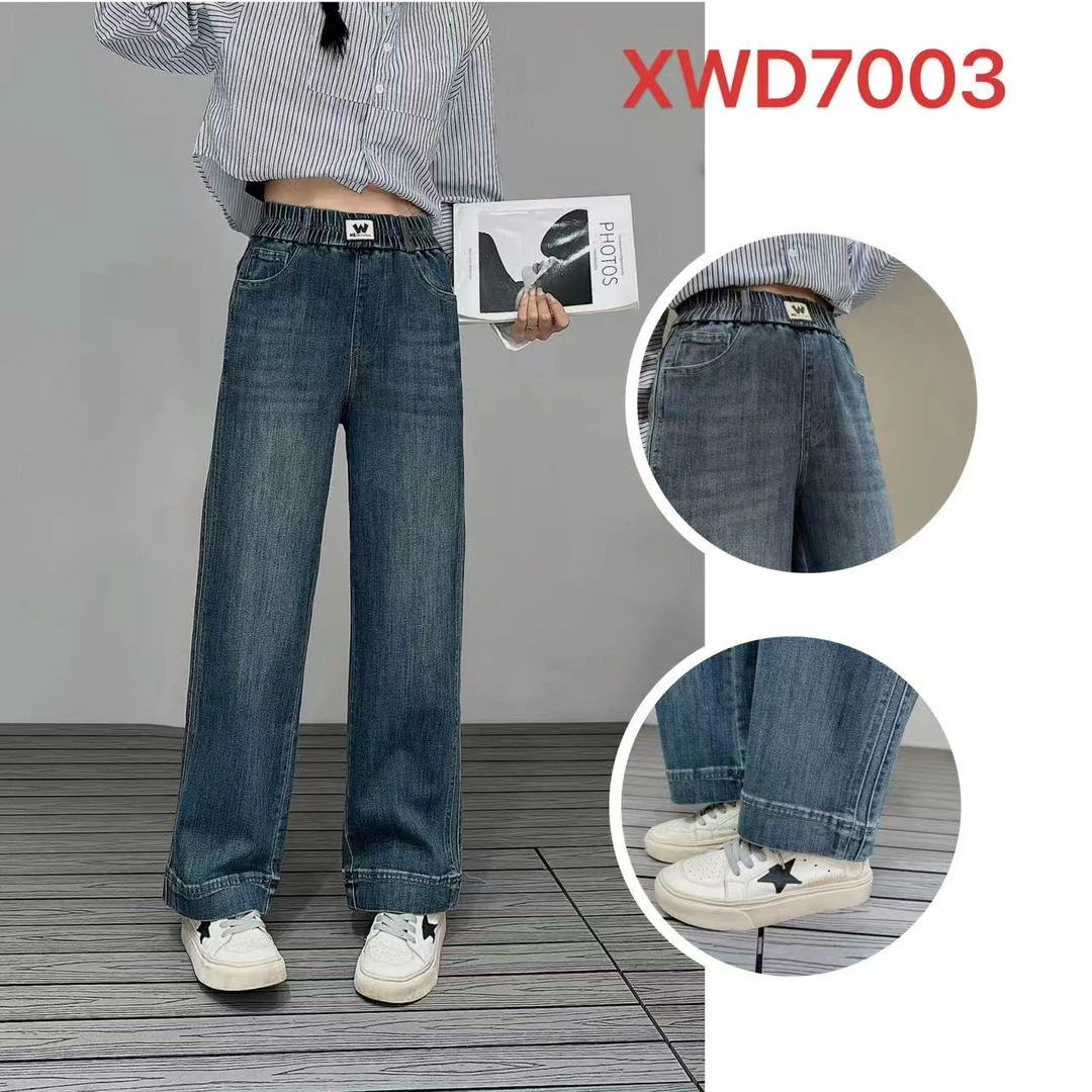 【艾米轩推荐】秋季松紧腰牛仔裤直筒高级感显瘦轻薄7003