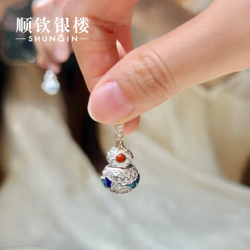 顺钦银楼 吊坠足银珐琅 【逸云吊坠】990新中式设计感祥云葫芦吊坠