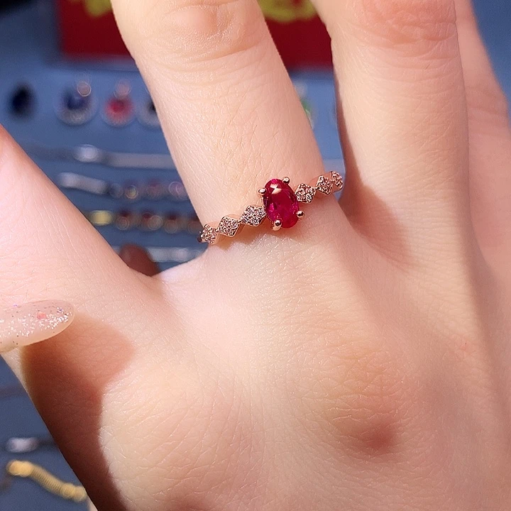 红宝石戒指银S925镶嵌