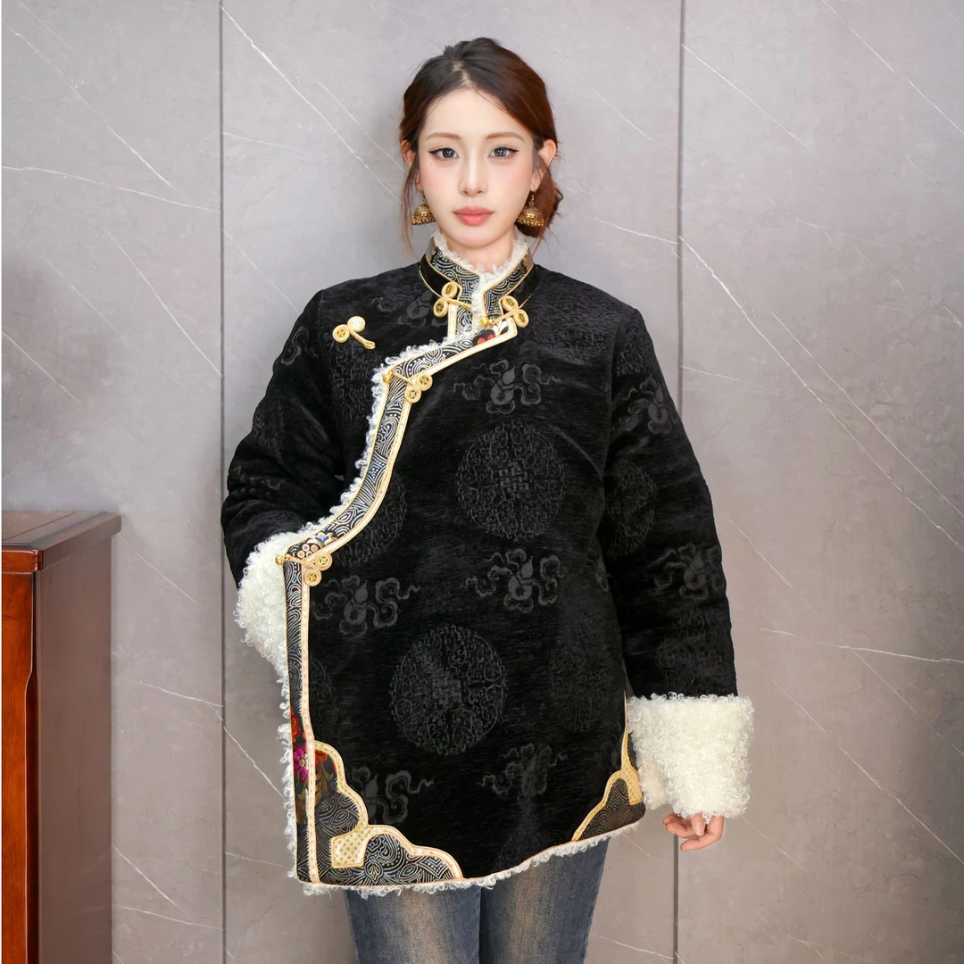 WT223藏族服装女款冬季新款加绒加厚民族风藏式外套藏服上衣