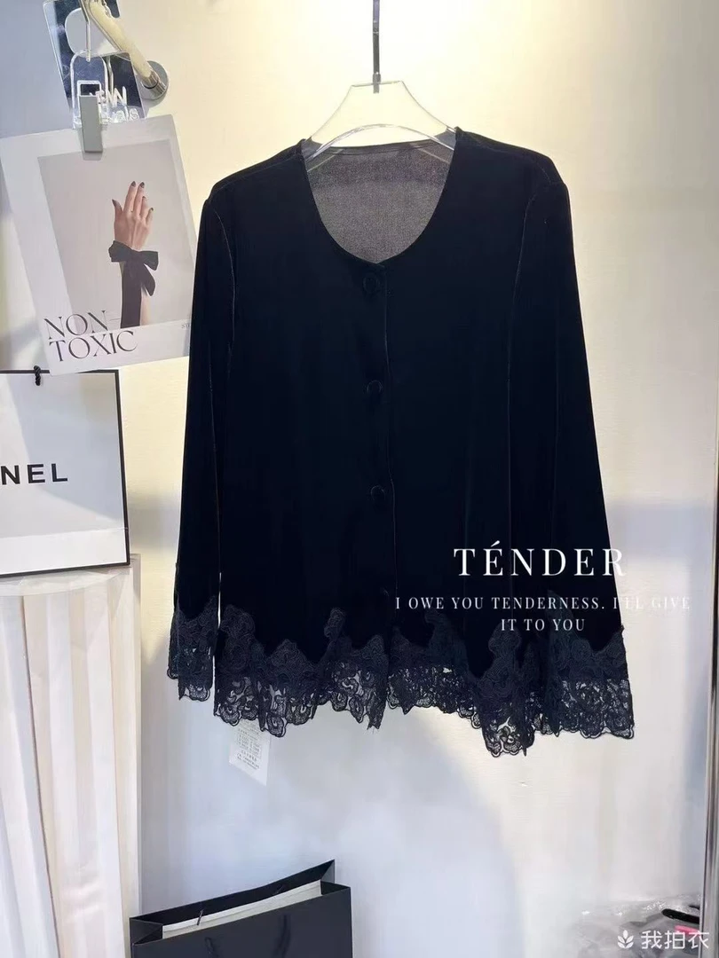 复古大气圆领百搭气质丝绒开衫715