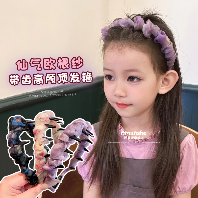 儿童仙气欧根纱高颅顶发箍女童蓬松头箍女孩压发整理碎发洋气发饰
