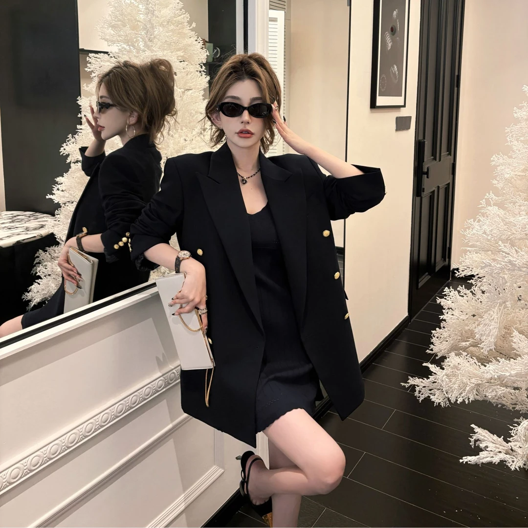 GUIDI GUDI【奶飒】时尚休闲中长款西装外套/黄加蓝