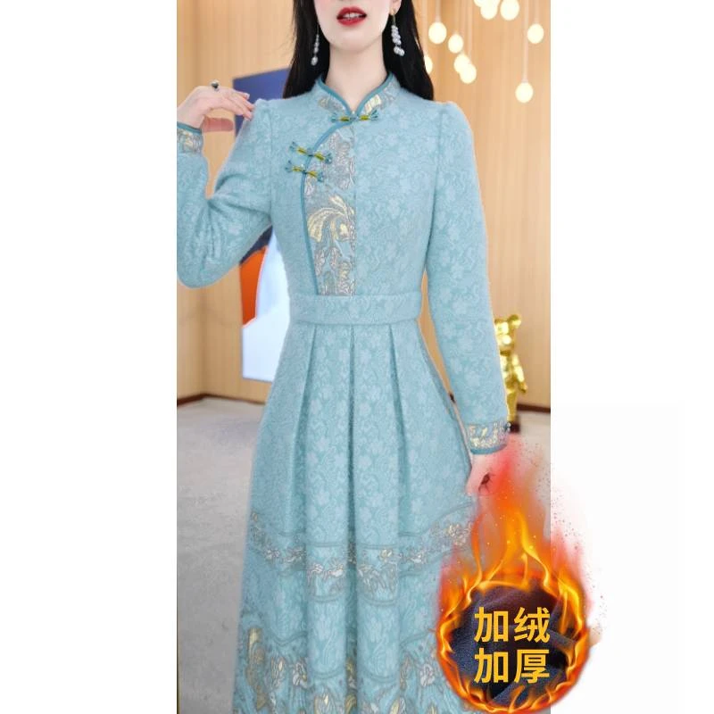 【连衣裙】冬季新款气质优雅改良中式连衣裙M-4XL