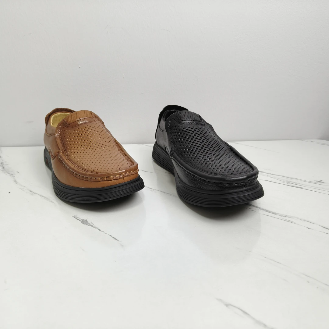 新款男士时尚透气夏季休闲鞋皮革拼接休闲皮鞋镂空皮鞋凉鞋舒适