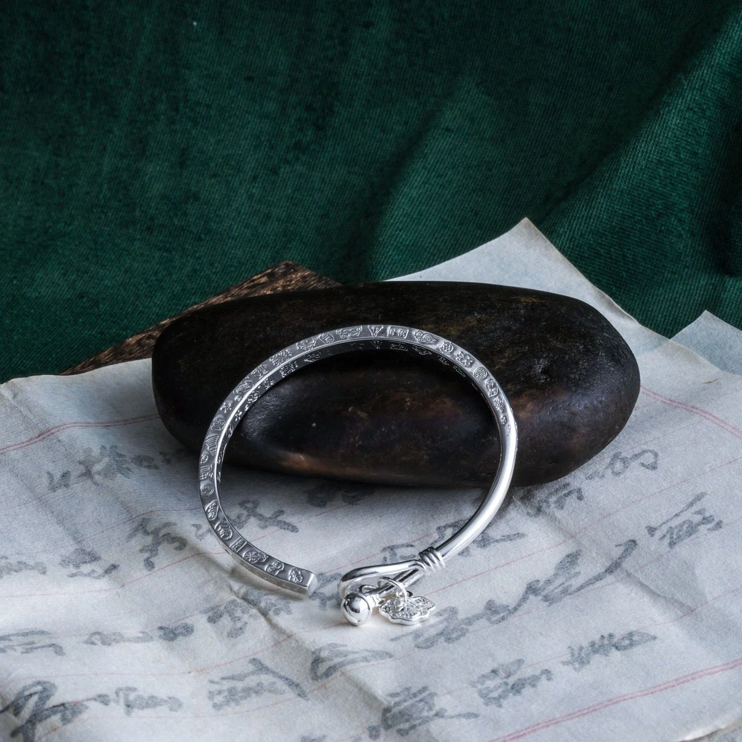 足银银制品  足银银制品  古风宫铃筷子吉言开口足银手镯