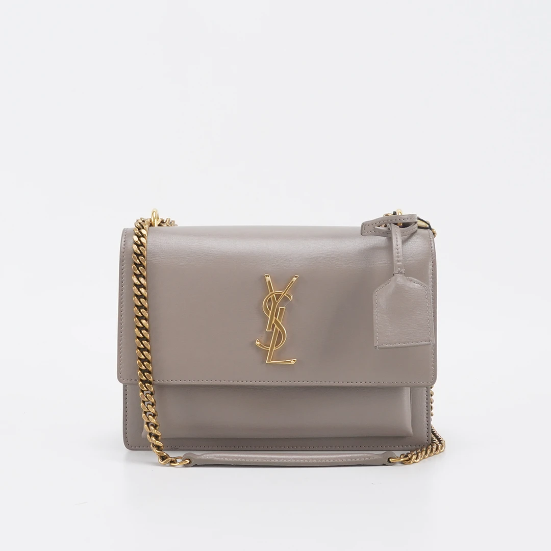 99新 YSL/圣罗兰 【诗诗】 日落光面深灰棕中号链条/98