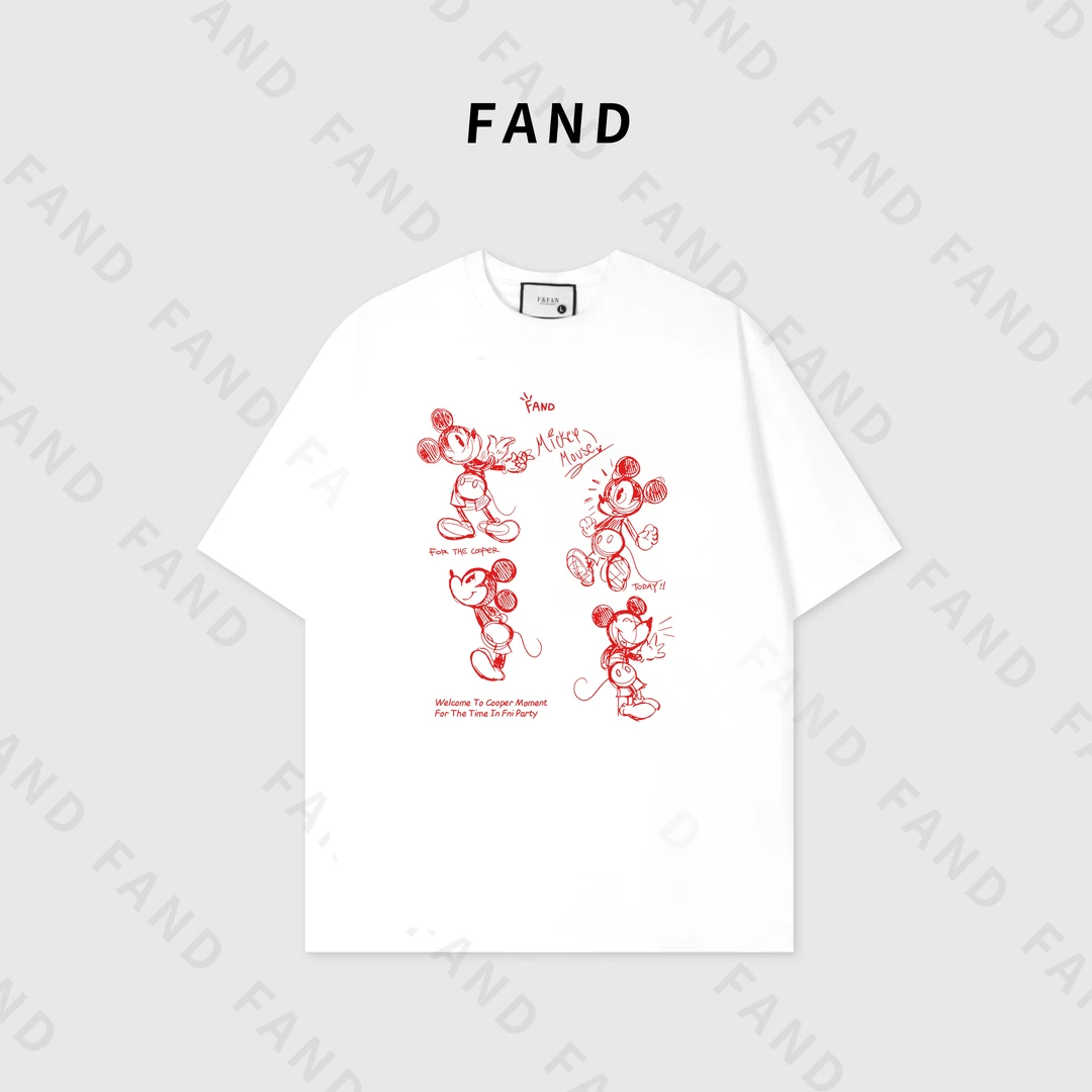 FAND品牌【素描米奇】2025夏季情侣装小众潮牌卡通印花圆领短袖T恤