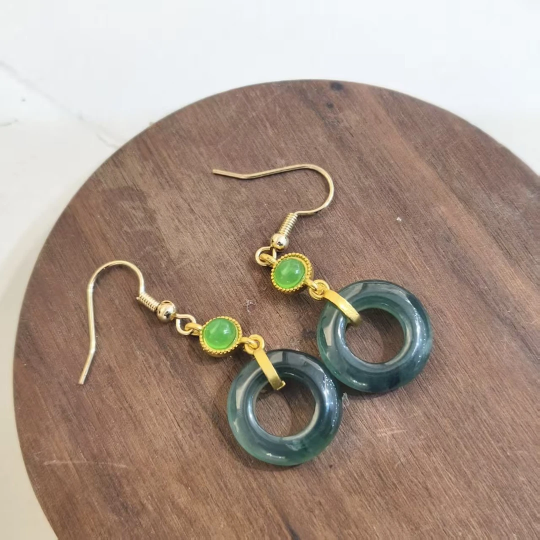 翡翠耳坠 新中式宫廷风优雅款平安扣耳坠