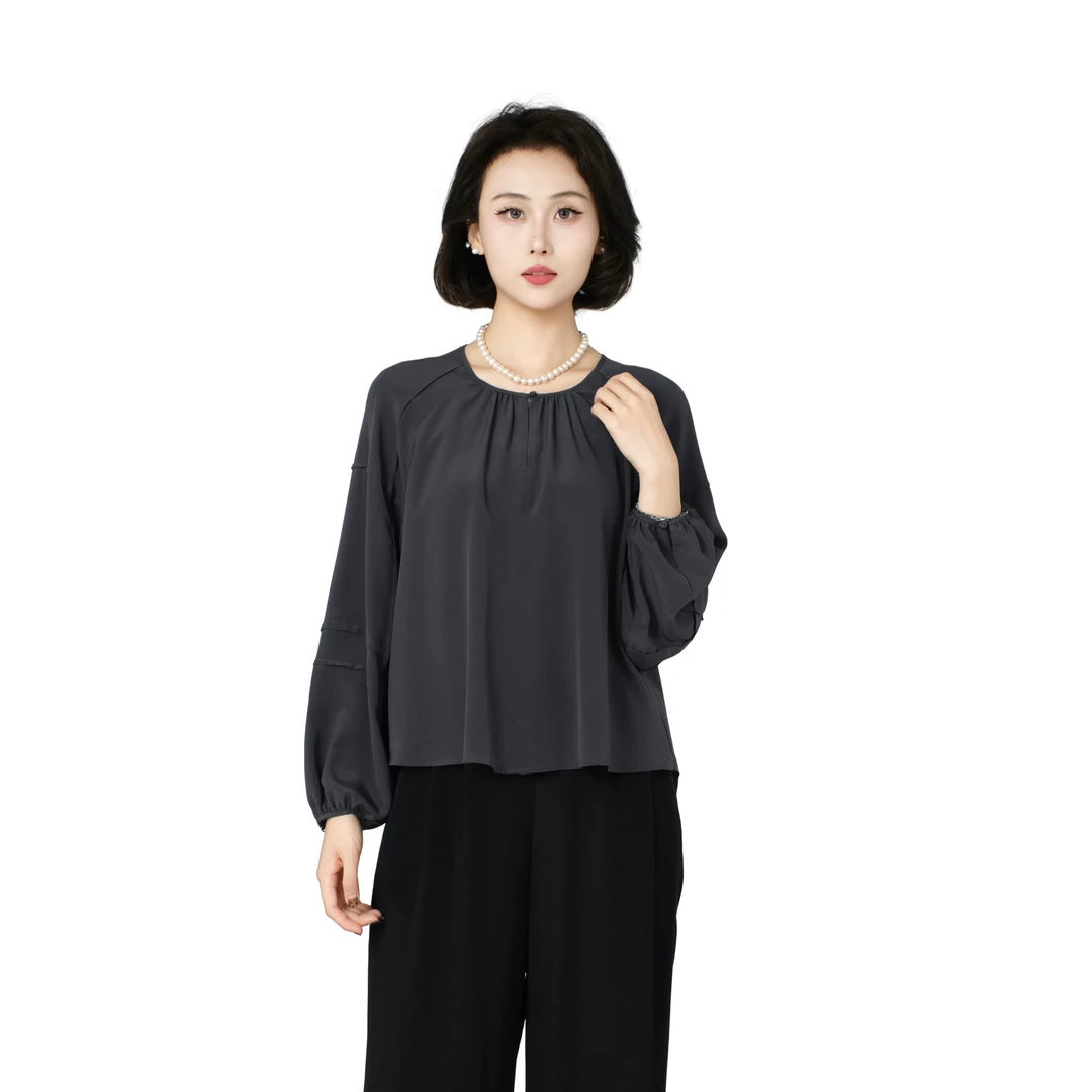 姘劫 100%桑蚕丝新款16MM双绉长袖上衣（衣长:55 cm）WS16-S5889