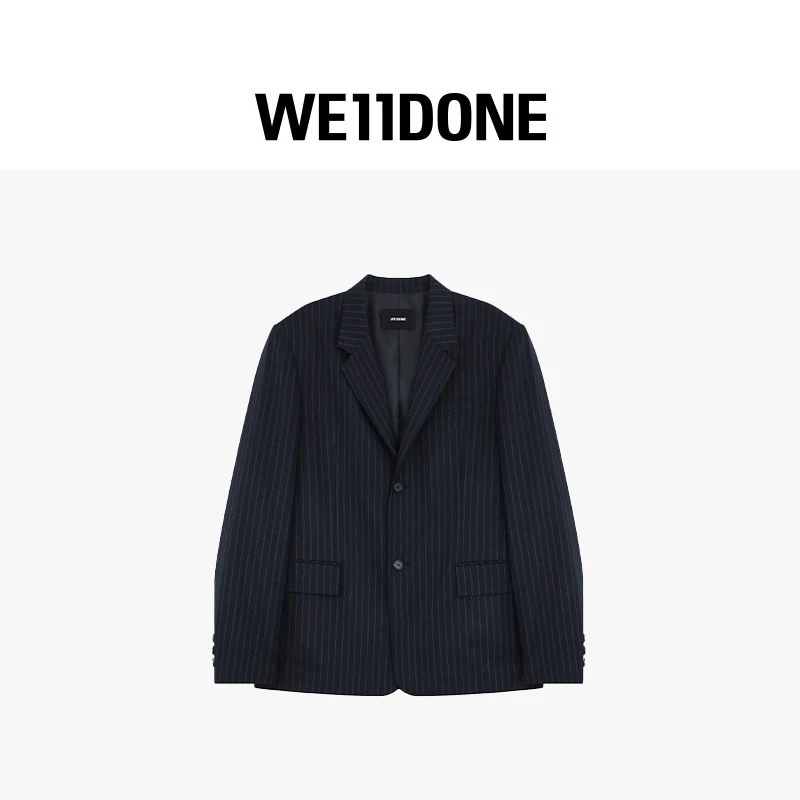 【25秋冬新品】WE11DONE海军蓝女式双扣竖条纹西装外套25-036