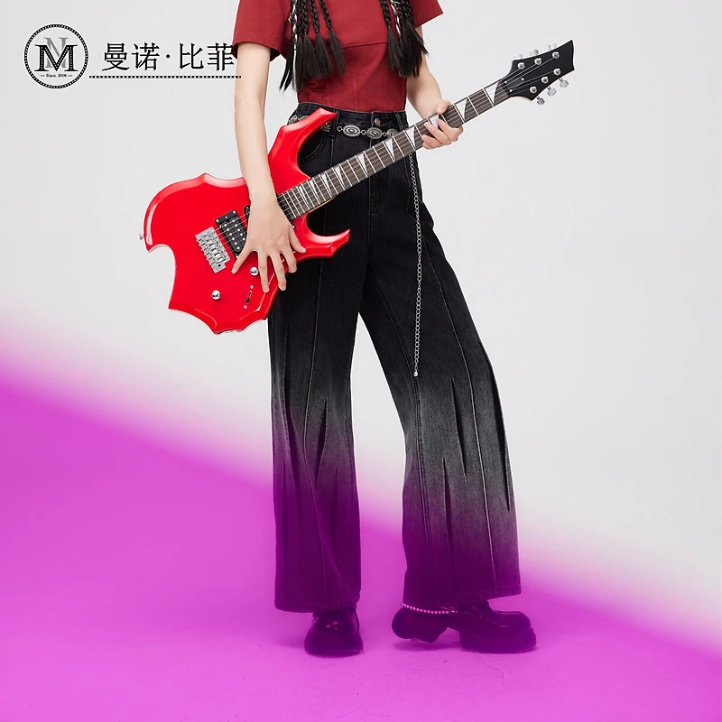 渐变牛仔裤直筒阔腿长裤MFPK121213