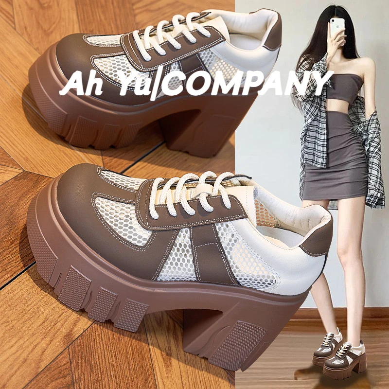 2025夏季新款韩版增高11厘米小皮鞋女款爆款真皮厚底网面透气单鞋