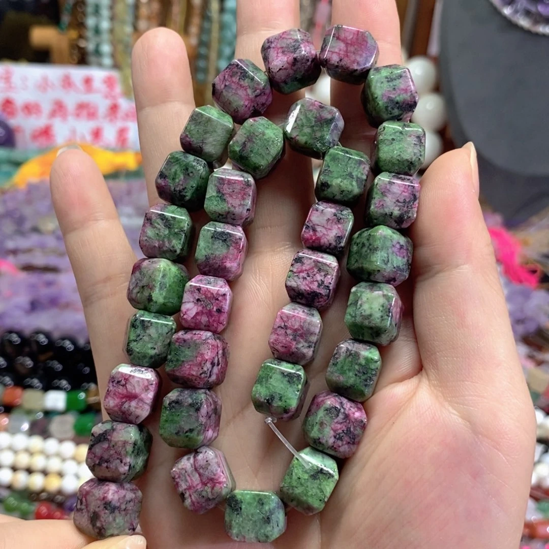 未镶嵌玛瑙/玉髓珠宝半成品花绿方糖一条卡10*10mm