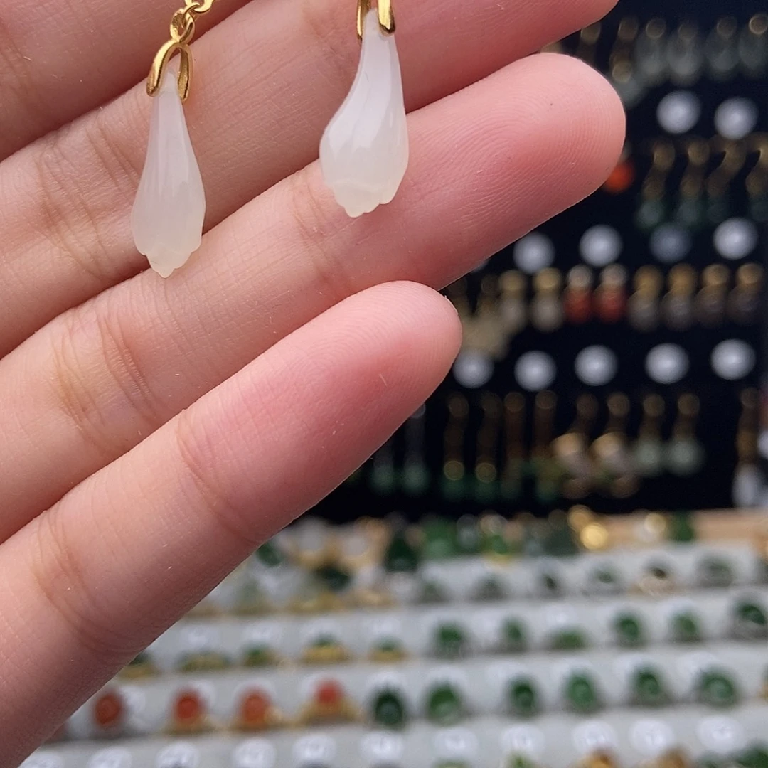 和田玉银S925镀金镶嵌耳饰