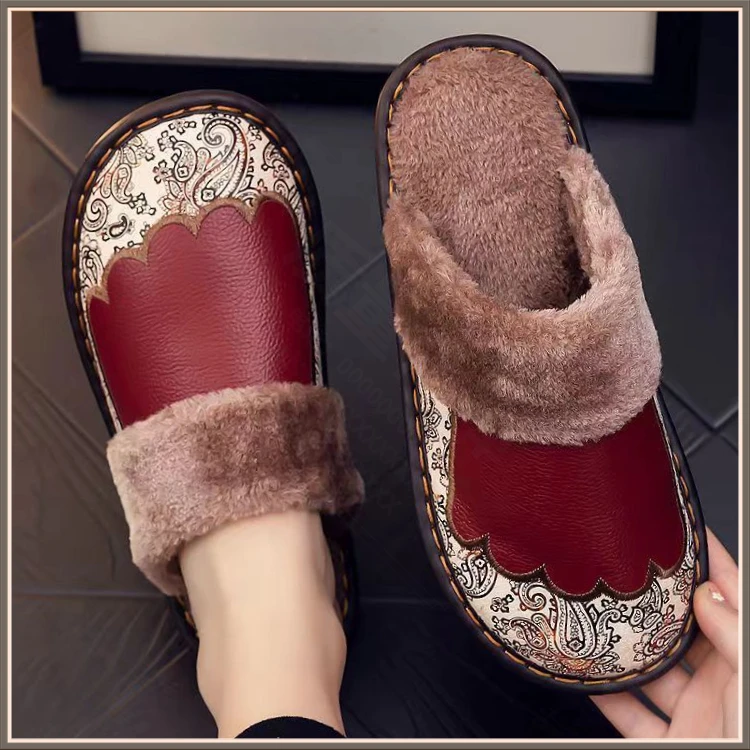 新款真皮拖鞋男居家用女加厚月子防滑防水透气保暖冬季情侣拖鞋S