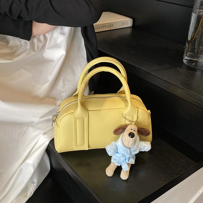 洋气时髦黄色小包包女2025新款夏季波士顿保龄球包单肩手提斜挎包