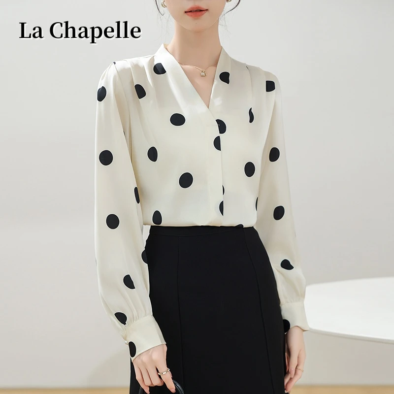 拉夏贝尔法式优雅气质波点衬衫女装2025春秋新款复古缎面小众上衣