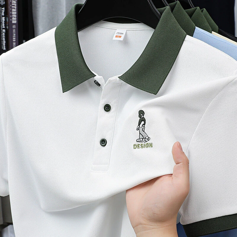 2025夏季新款男士经典小人刺绣POLO衫时尚百搭透气T恤
