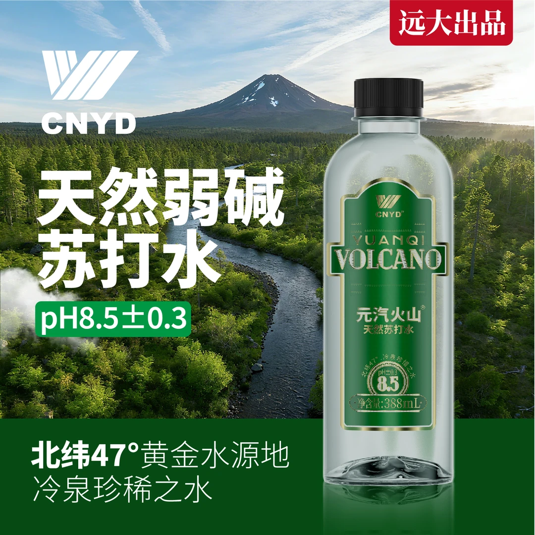 【4箱家庭装】元汽火山天然苏打水小分子团低氘弱碱性水388mL/瓶