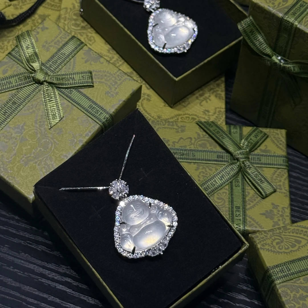 【白冰佛公】高冰高透弥勒大肚佛送链