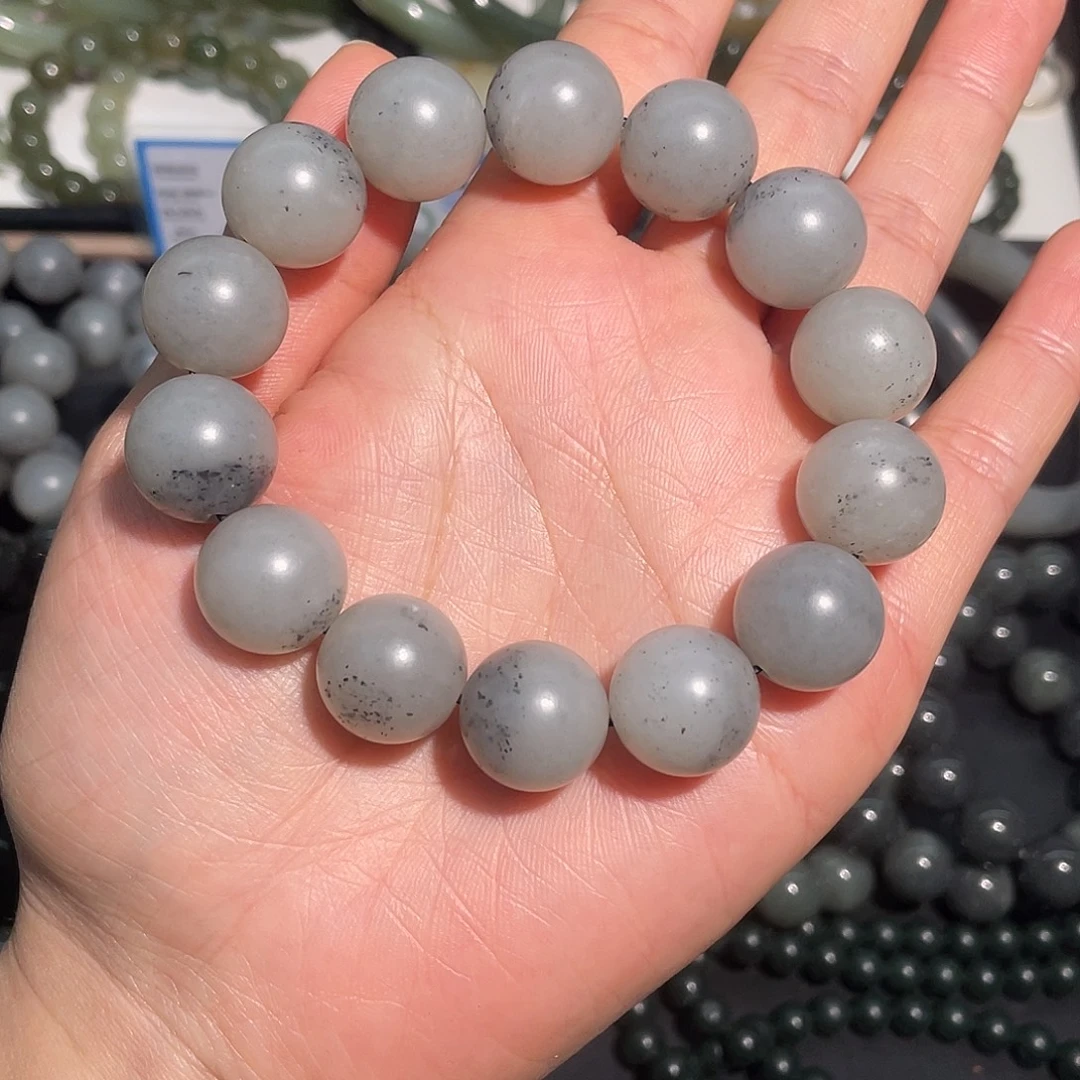 一***北和田玉未镶嵌手链和田玉子料青花点墨卡16mm