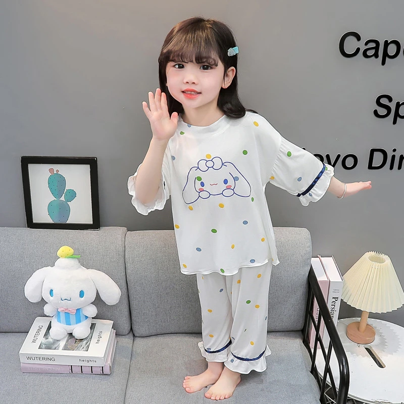 女童莫代尔睡衣夏季薄款女孩宝宝七分袖空调服儿童家居服套装分体