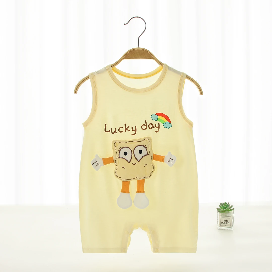 安无骨卡通婴儿夏款柔软超萌春时尚印花百搭休闲无袖爬服连体衣