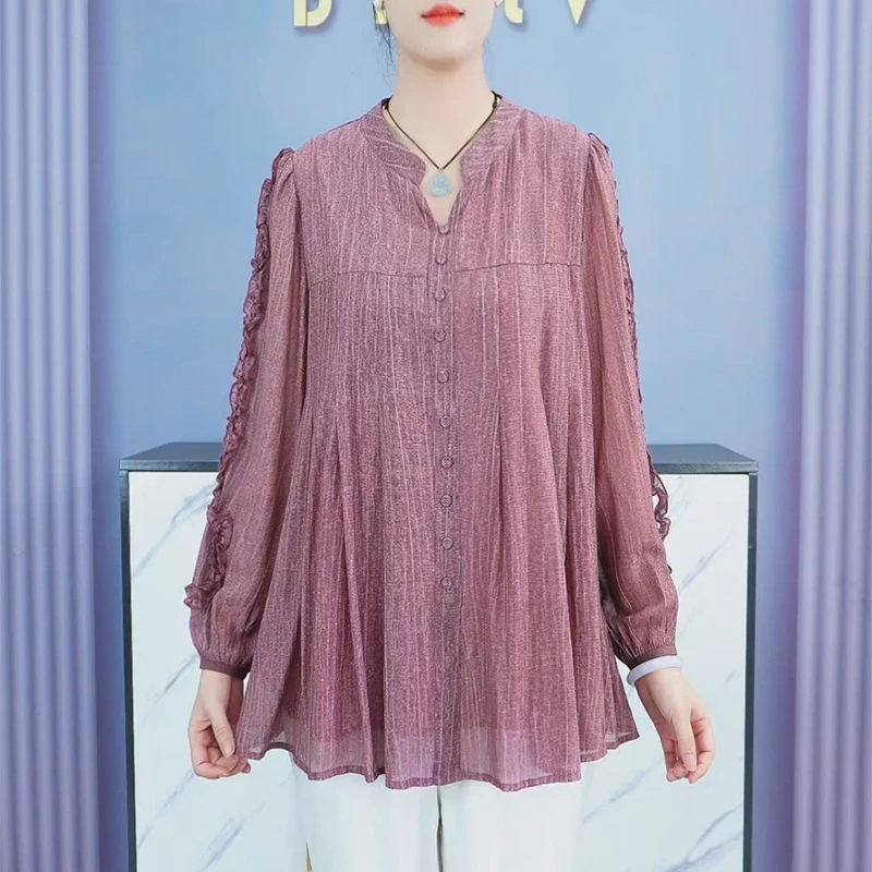 显瘦百搭大码女装上衣女2025春季新款胖妹妹优雅气质长袖衬衣