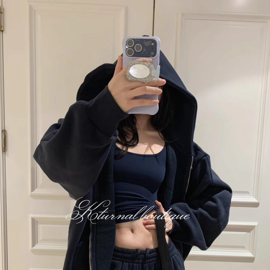Skims卡戴珊百搭宽松加绒连帽衫拉链卫衣休闲裤打底上衣套装