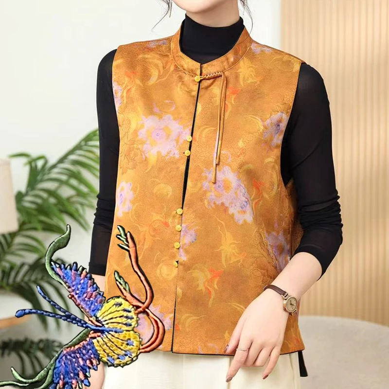 【花飞蝶乱】双面双穿新款桑蚕丝香云纱马甲龟裂纹上衣开衫真丝坎肩