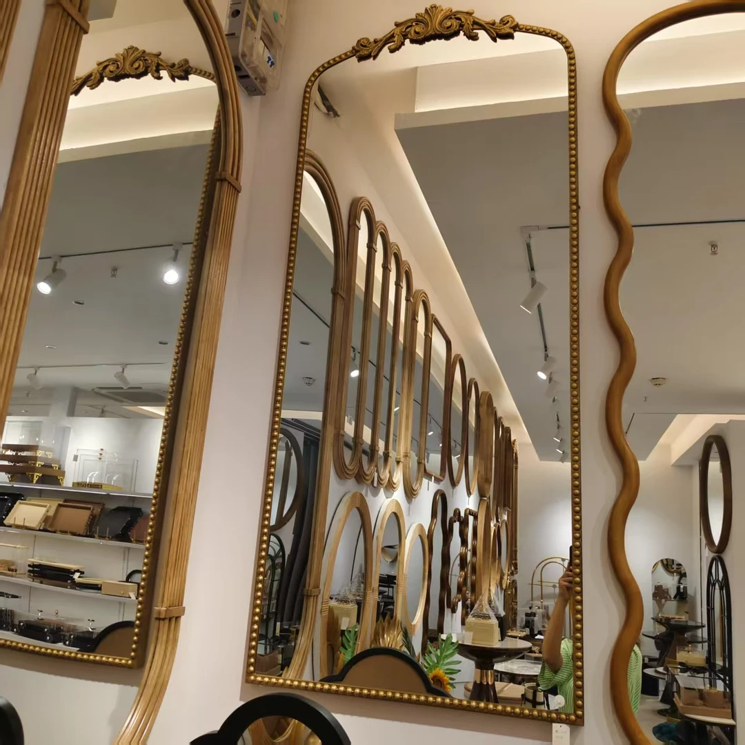 新疆包邮法式铁艺全身镜家用刻画贴墙穿衣镜子异形落地欧式客厅