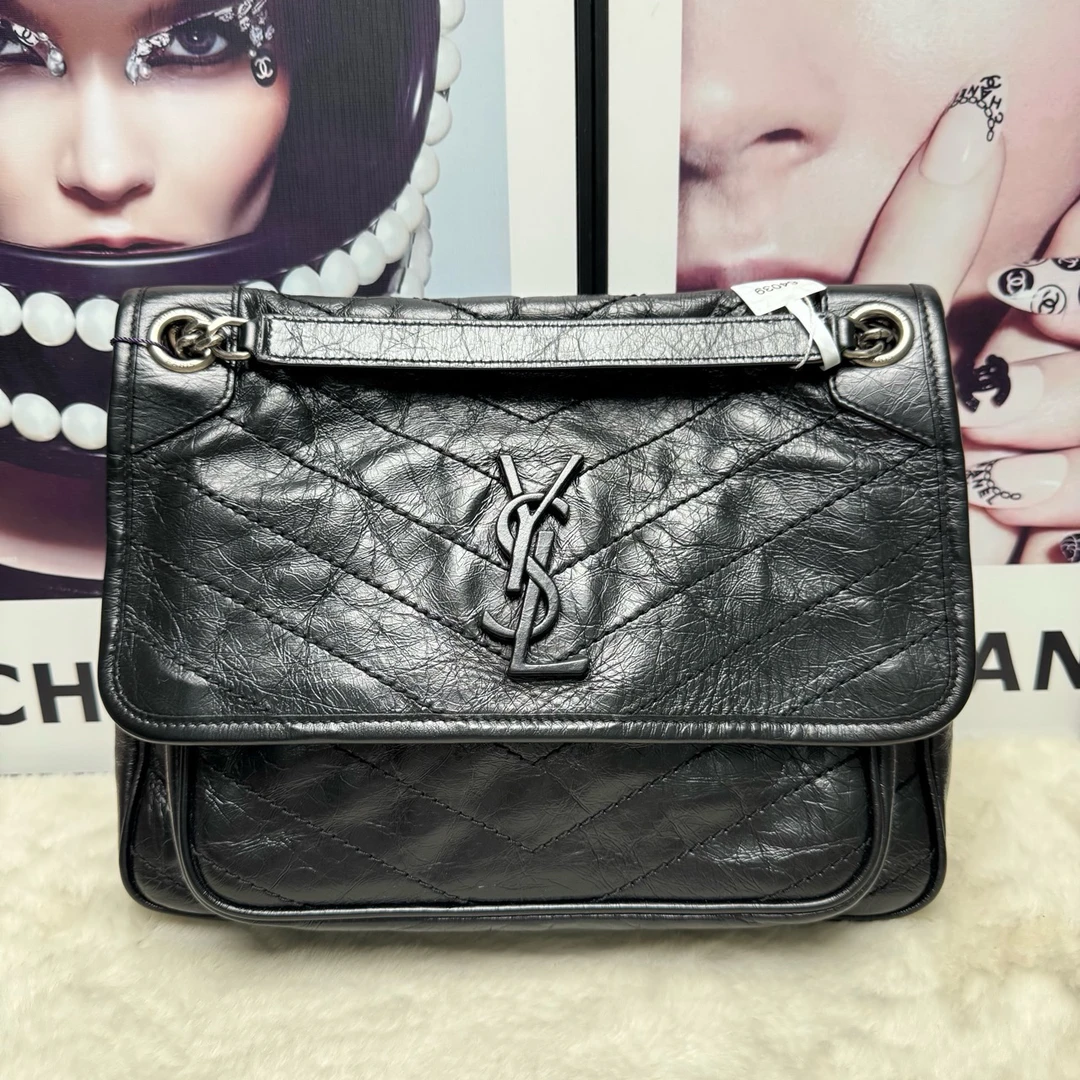 99新 YSL/圣罗兰 黑色银链niki中号（d扣）