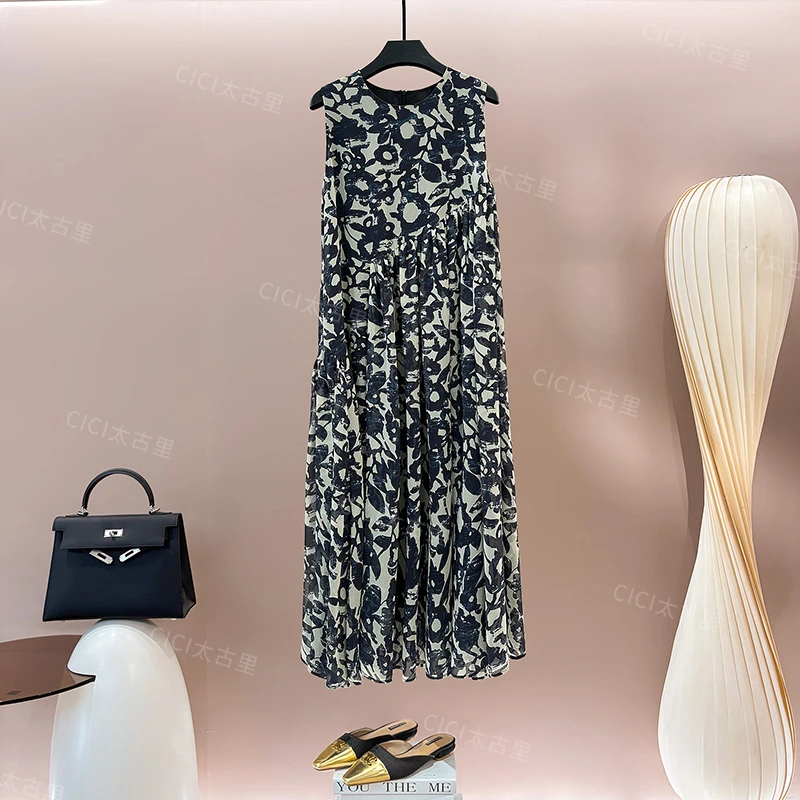 蓝韵繁花 赫本风优雅度假风收腰显瘦连衣裙 LL-6000111