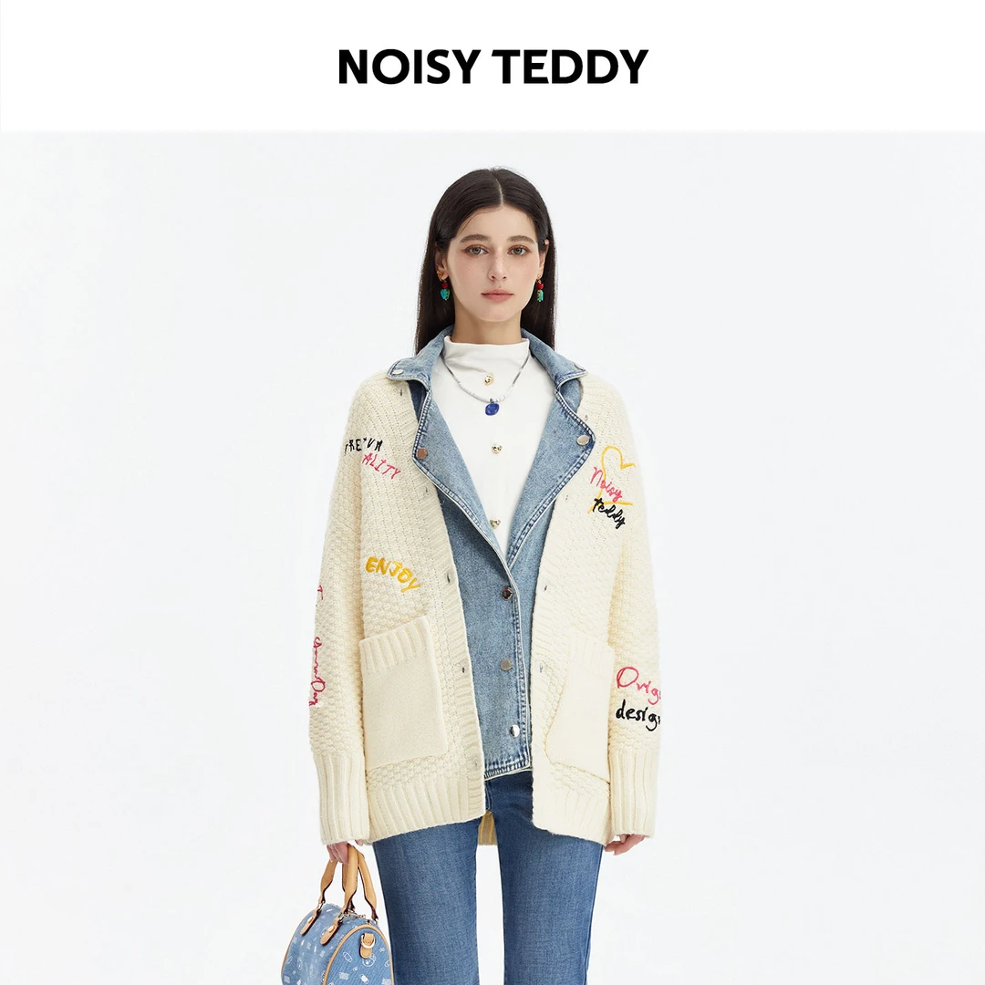 NOISY TEDDY女长袖开衫款常规款V领毛衣复古NT730100142