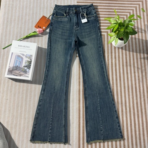 3288#高腰显瘦弹力休闲牛仔喇叭裤适合春夏秋季穿着