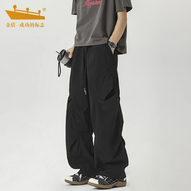 金盾秋冬休闲裤男士2025潮流百搭工装直筒打褶伞兵冲锋裤