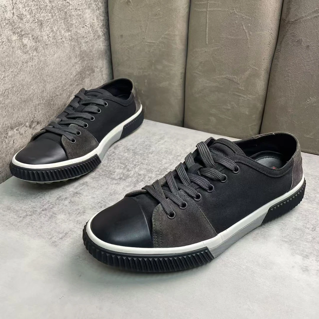 95新 Prada/普拉达 黑色帆布舒适百搭透气低帮休闲板鞋/41码