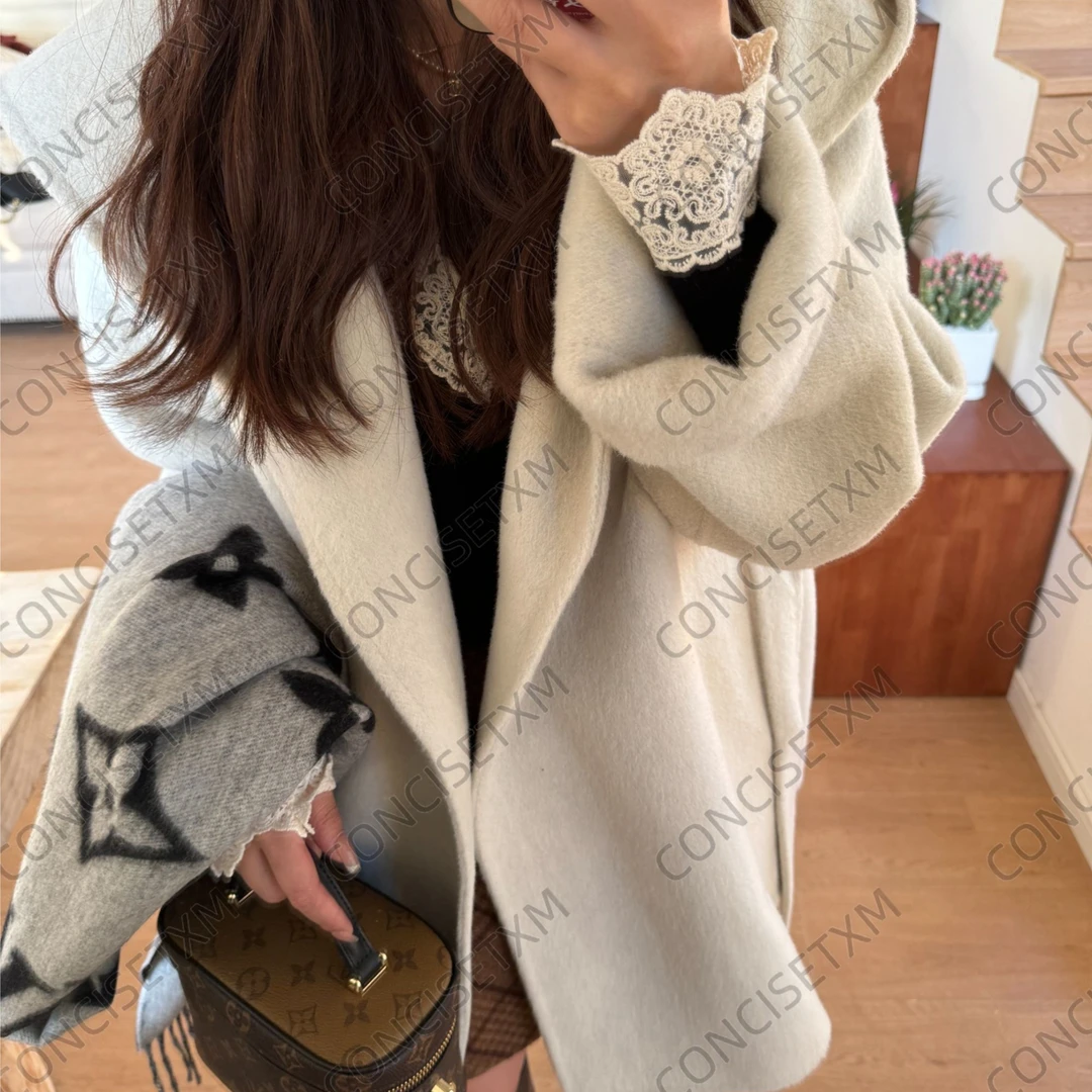 【唐小木】秋冬百搭时尚基础中长款连帽双面呢大衣 DY0655