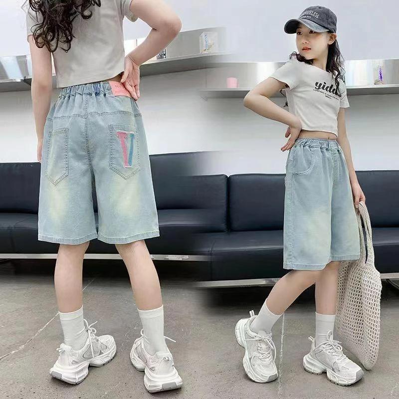 女童五分裤夏季薄款外穿夏款女大童牛仔短裤宽松天丝牛仔裤女童