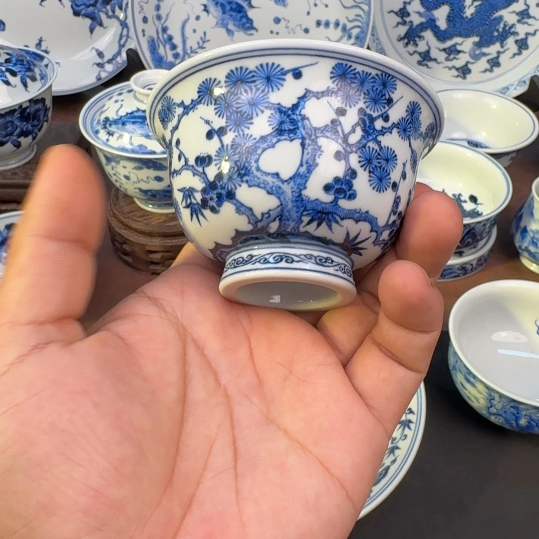 摆件松竹梅压手杯手绘