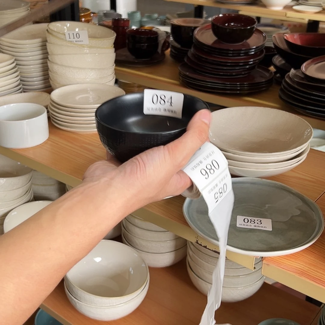 新骨瓷084微瑕黑色麻布纹5寸米饭碗